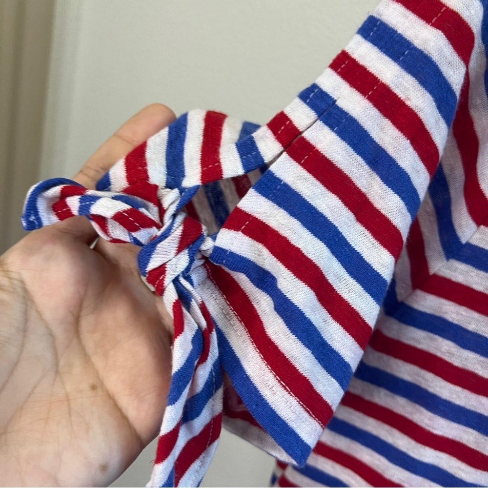 Talbots Womens Linen Blend TopStriped Short Sleeve Red White Blue L - Picture 5 of 7